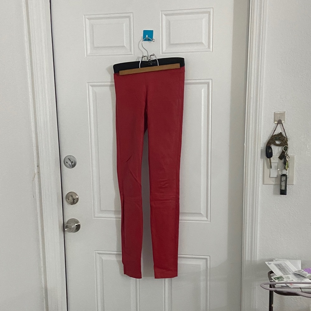 Theory Cherry Red Leather Pants stretchy